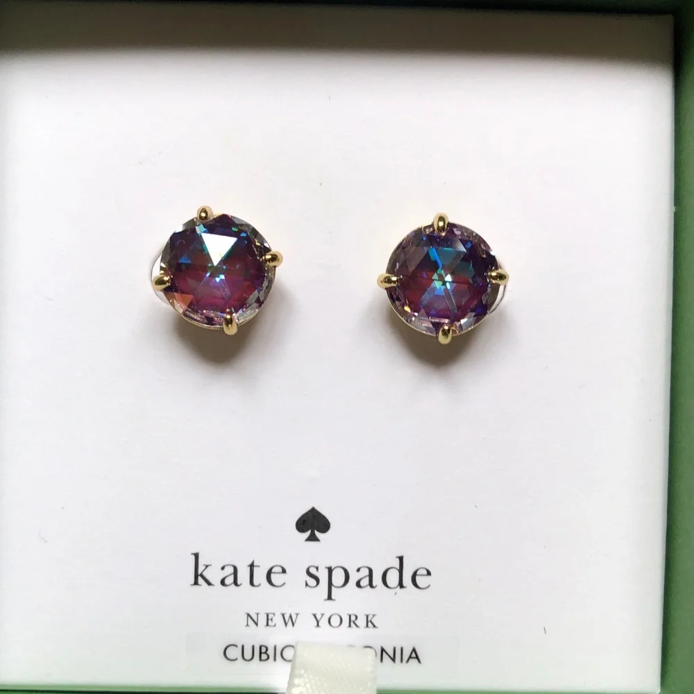 kate spade Bright Ideas Gold Tone & Iridescent Berry Round CZ Stud Earrings NIB